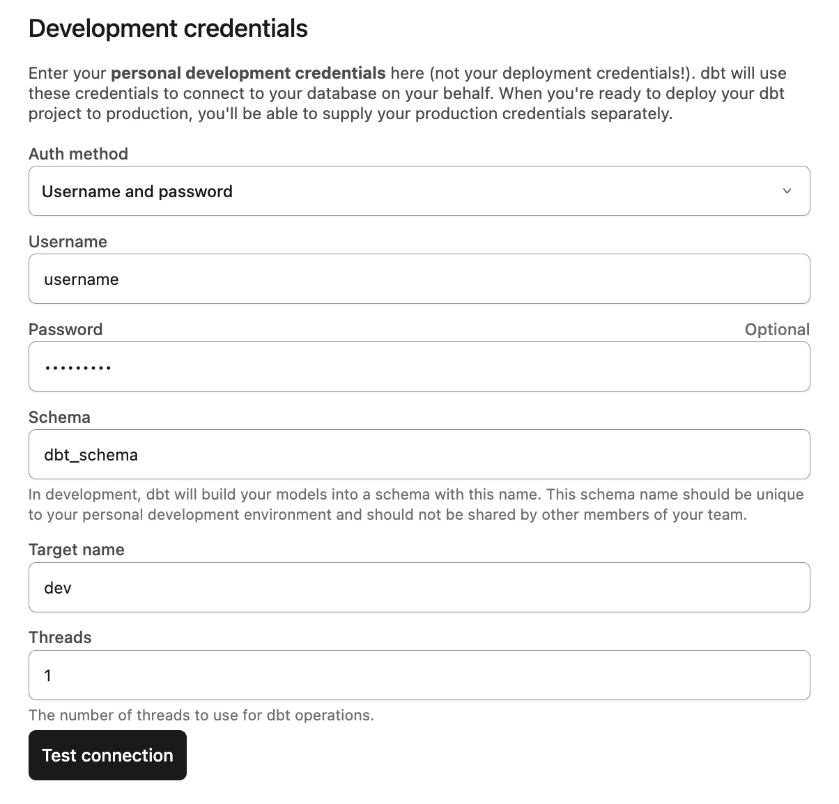 Development credentials.