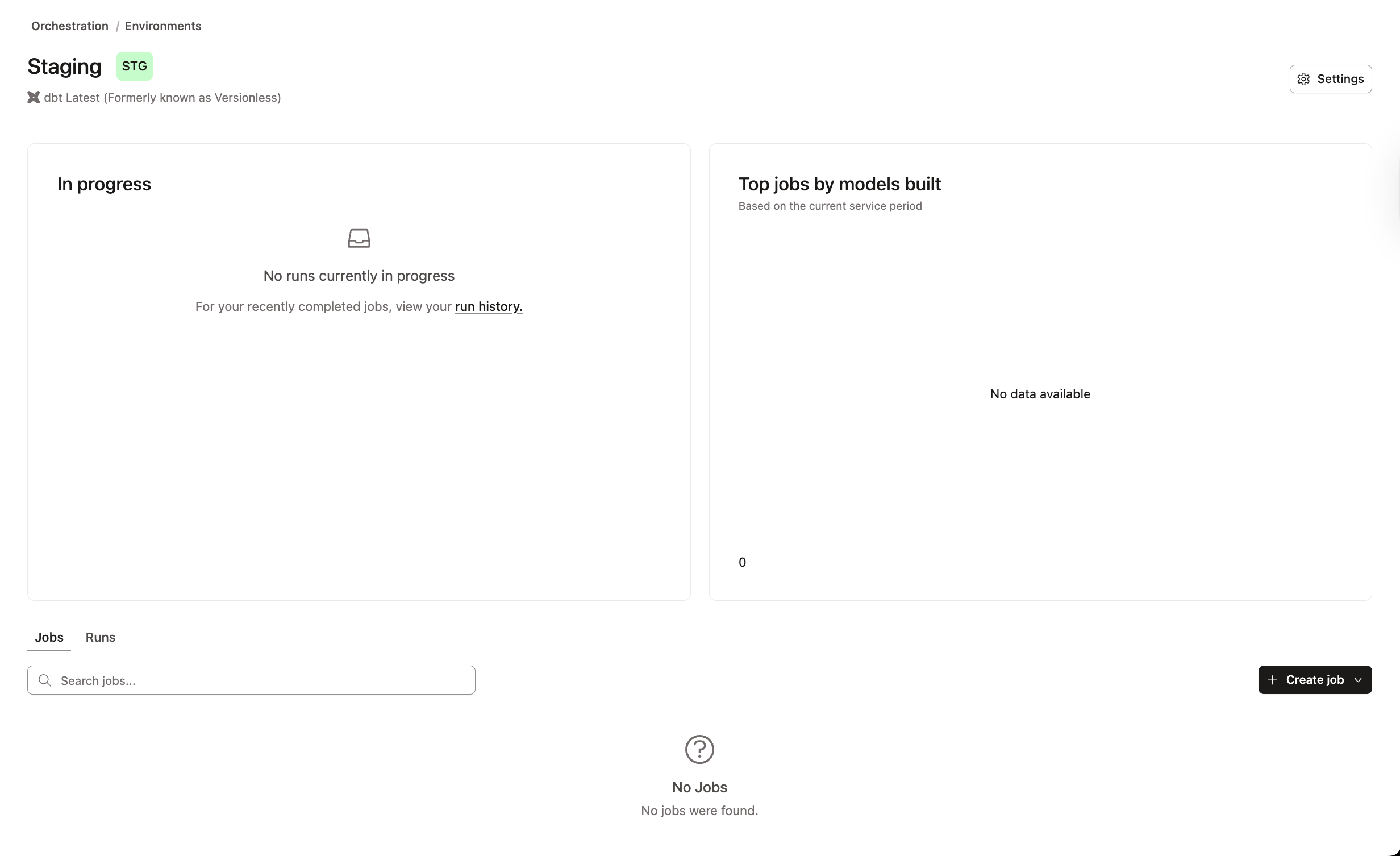 The jobs page with write access and the 'Create job' button visible .